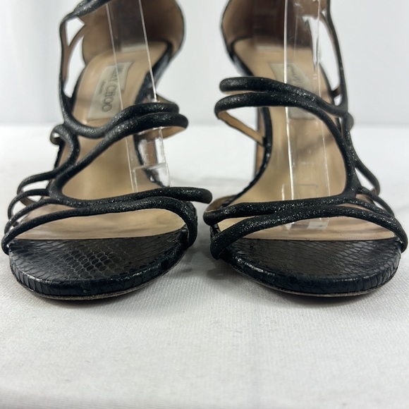 JIMMY CHOO
Summit Black Glitter Cage Sandals Size 40